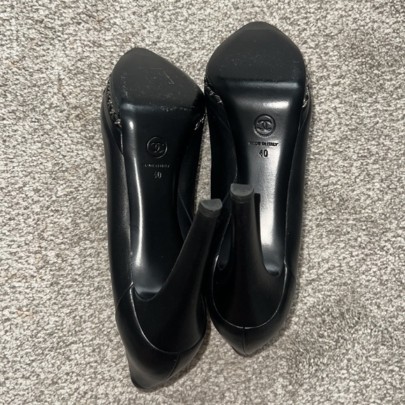 Lambskin CC Platform Cap Toe Chain Ankle Boots 40 Black - Picture 3 of 7